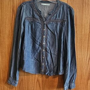 Maurices Blue Button Down Shirt with Lace Detail